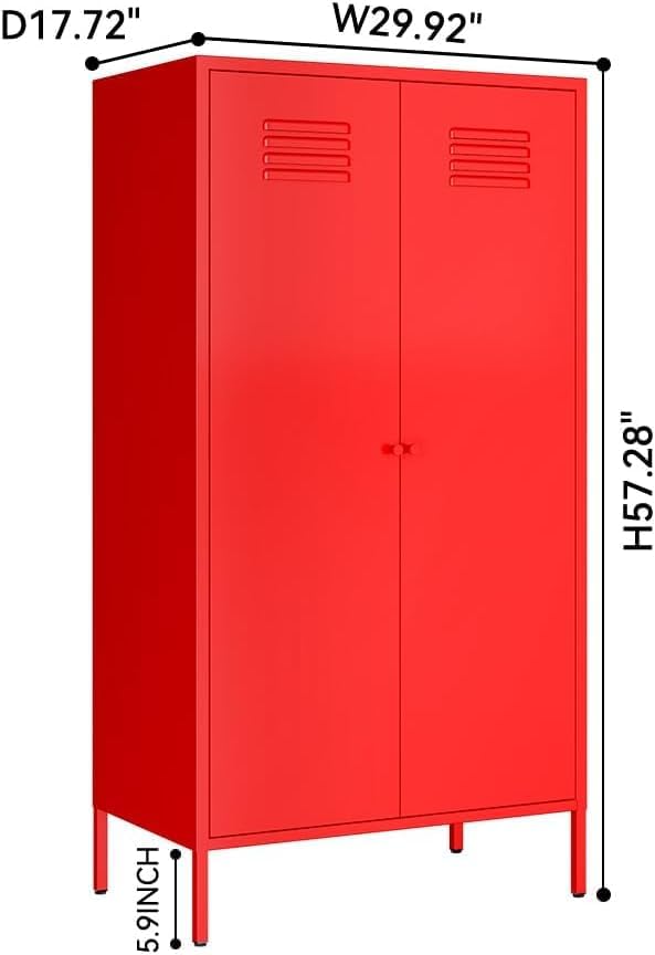 Fumedo Metal Wardrobe Cabinet with Adjustable Shelves and Hanging Rods 2 Door Red