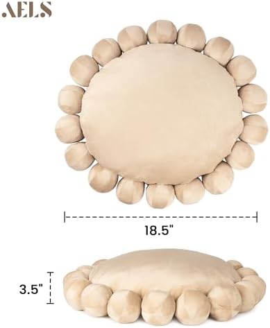AELS Boho Beaded Round Pillow 185 Inch Modern Velvet Cushion