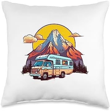 Caravan RV Camper Van Throw Pillow 16x16 Multicolor