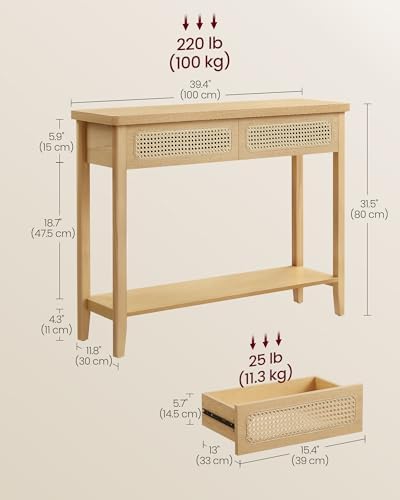 VASAGLE Console Table with 2 Drawers and Open Shelf Boho Style Oak Beige