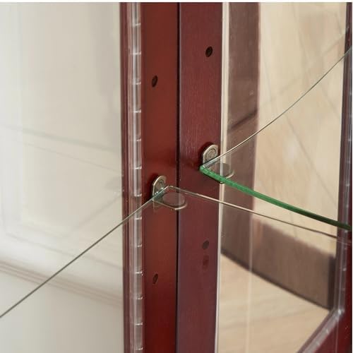 Tall Storage Cabinet with Adjustable Shelves and Lighted Glass Display