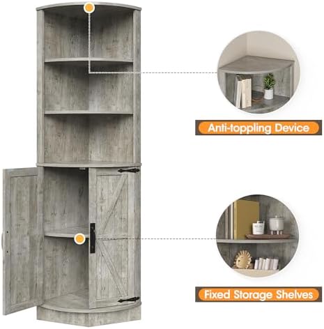 Vabches 648 Tall Farmhouse Corner Cabinet with Storage Shelves