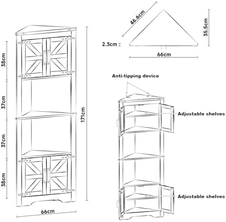 Panana Tall Corner Cabinet with Barn Doors and Adjustable Shelves Black