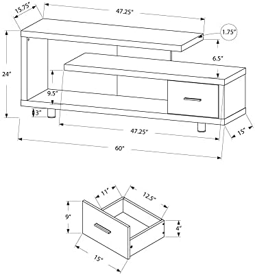 Spacious and Stylish 60 Inch TV Stand Black Grey Laminate