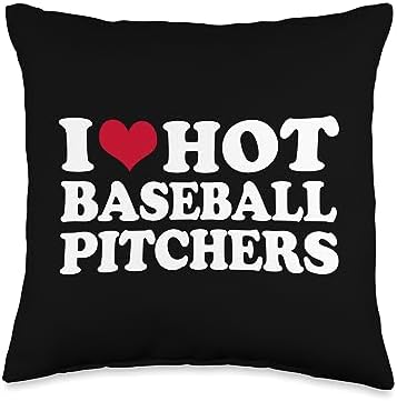 I Love Hot Baseball Pitchers Throw Pillow 16x16 Multicolor