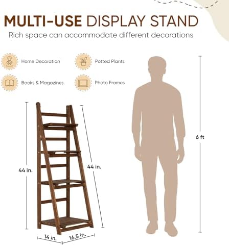 IDZO 4 Tier Wooden Ladder Shelf Storage Unit