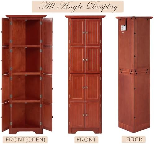 Corner Storage Cabinet 72 Inch Tall Wooden Kitchen Pantry with 8 Doors and 4 Adjustable Shelves
