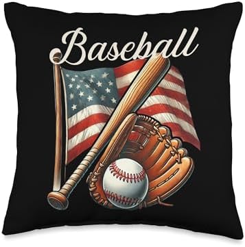 Baseball Bat Throw Pillow with USA Flag Design 1