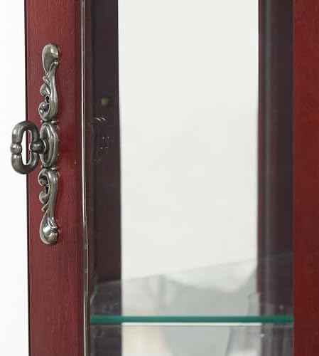 Cherry Lighted Corner Curio Cabinet with Glass Doors and 6 Shelves