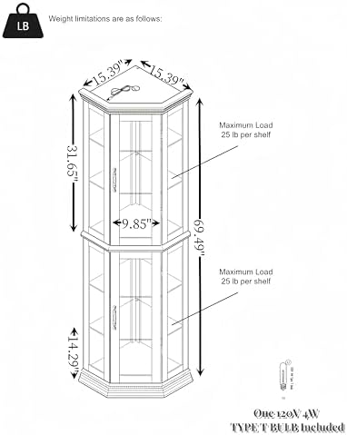 Ball Cast 70 H Lighted Corner Curio Cabinet