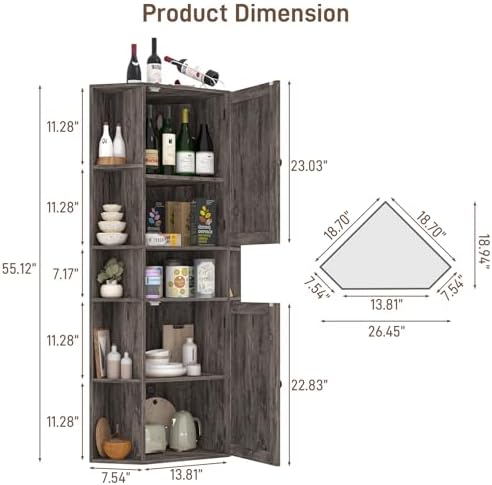 Farmhouse Corner Cabinet with Adjustable Shelves and Doors Grey 1
