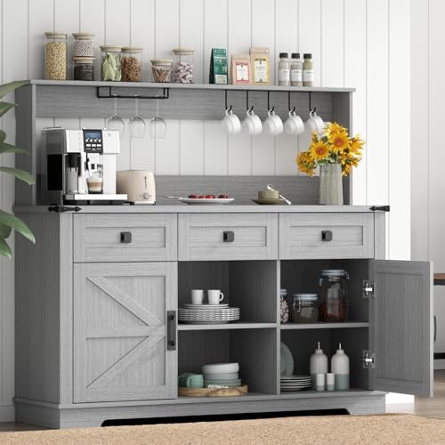 Gyfimoie Farmhouse Bar Cabinet with Hutch and 3 Drawers