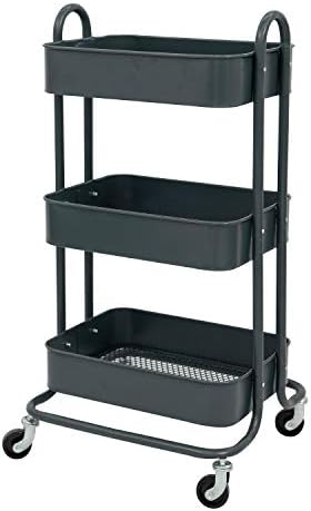 Wonline 3-Tier Metal Rolling Storage Cart with Locking Casters Grey