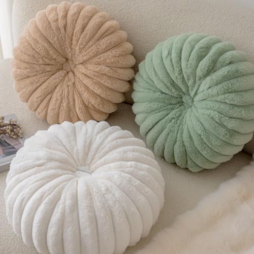 Round Pumpkin Throw Pillow Faux Rabbit Fur Decor