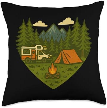 Motorhome Camping Retro Heart Throw Pillow 1