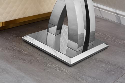 Modern Faux Marble End Table with X-Shaped Stainless Steel Base