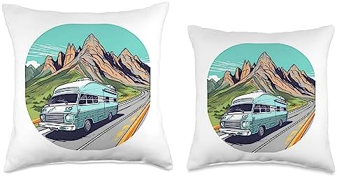 Caravan RV Camper Van Throw Pillow 16x16 Multicolor 1