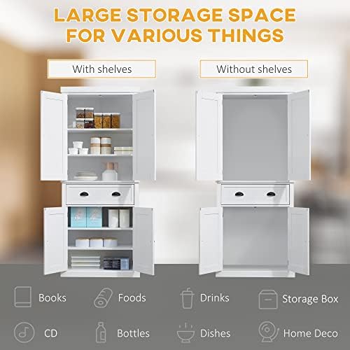 HOMCOM 725 Inch Kitchen Pantry Cabinet with 4 Doors Drawer and 3 Adjustable Shelves