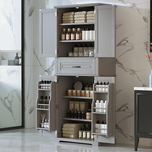 Tall Bathroom Storage Cabinet with Adjustable Shelves and Drawer