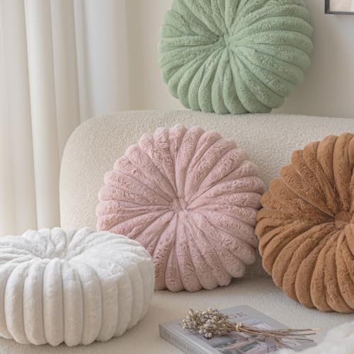 Round Pumpkin Throw Pillow Faux Rabbit Fur Decor