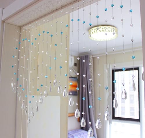 Hanging Crystal Glass Beaded Curtain 25 Strings Light Blue