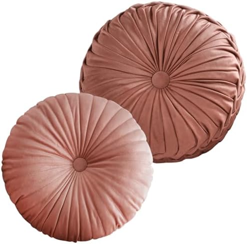 Teieas 2 Pcs Round Velvet Throw Pillows Blush
