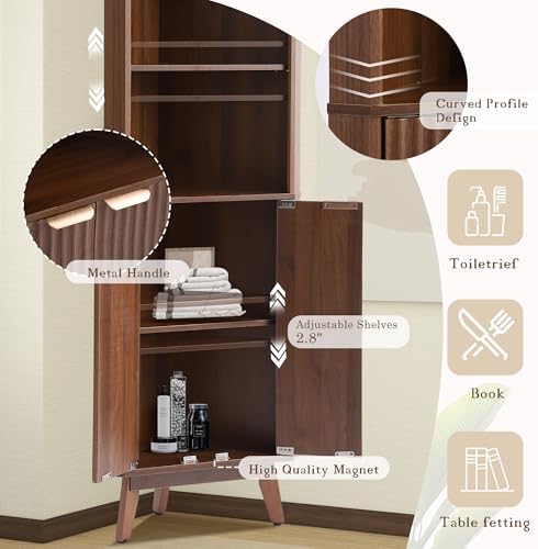 Grepatio 68 Tall Corner Cabinet with Fluted Doors and Adjustable Shelves