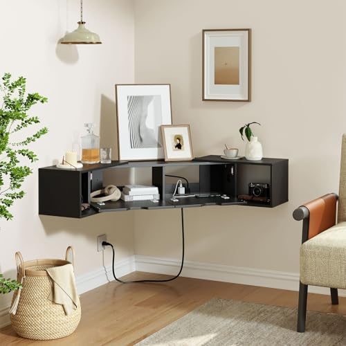 HOOBRO 622 Floating TV Stand with Power Outlet Black