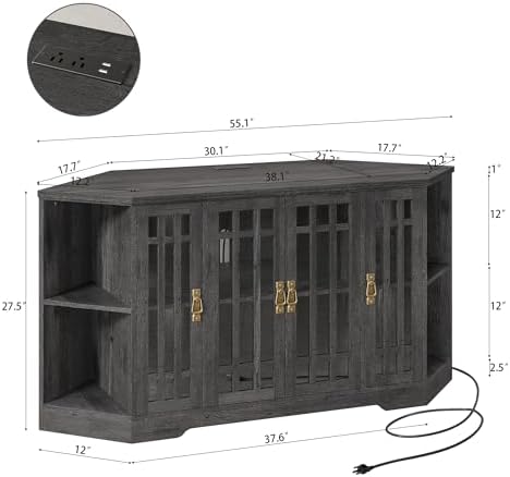 IRONCK Corner TV Stand 60 Inch Charcoal Grey