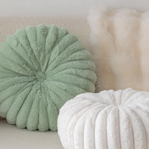 Round Pumpkin Throw Pillow Faux Rabbit Fur Decor