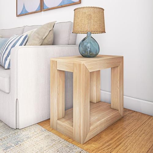 PlankBeam Modern Rectangular Side Table with Shelf