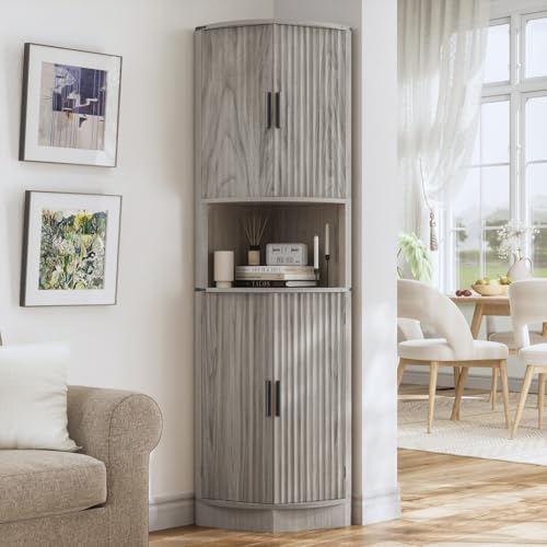 Maupvit 68 Inch Tall Corner Storage Cabinet with 4 Doors and 5 Shelves Rustic Gray