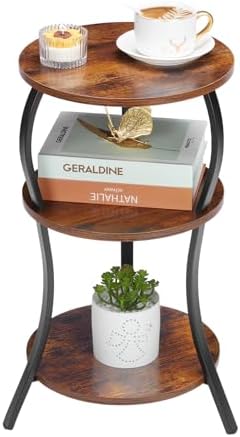 YEAKOO Vintage 3-Tier Round Side Table with Storage 1
