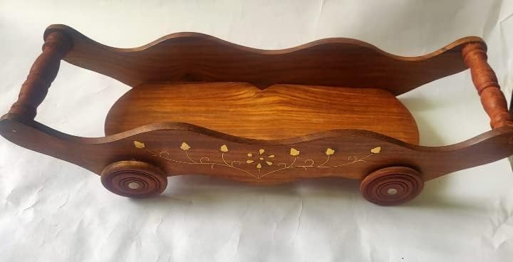 Decorative Wooden Serving Trolley with 3 Bowls
