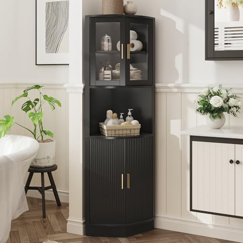FiveWillowise 649 Tall Corner Cabinet with 5 Shelves Black