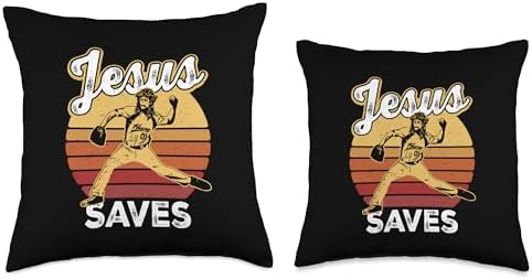 Jesus Saves Baseball Pitcher Christian Throw Pillow 18x18 Multicolor