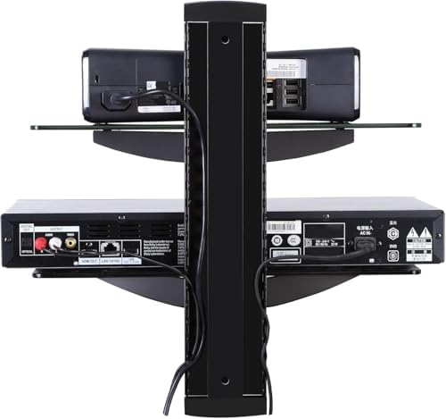 FITUEYES 2 Tiers Floating Wall Shelf for TV and Media Setup Black