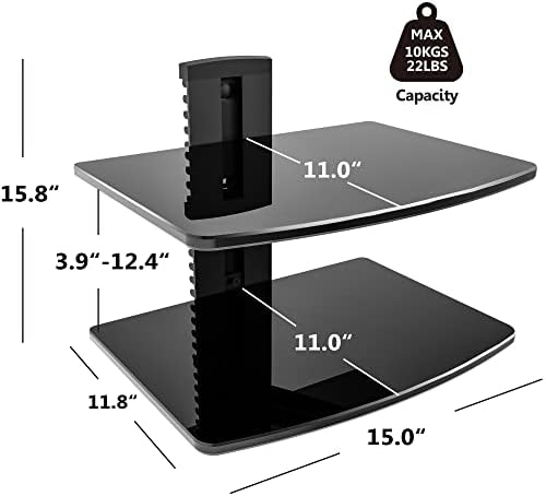 FITUEYES 2 Tiers Floating Wall Shelf for TV and Media Setup Black