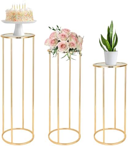 3PCS Gold Metal Cylinder Party Stands for Events Display Tables