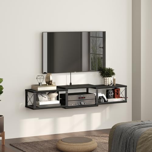 Floating TV Stand with Power Outlet and Storage