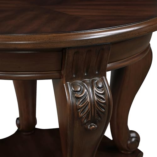 22 Round Wood End Table with 2-Tier Storage
