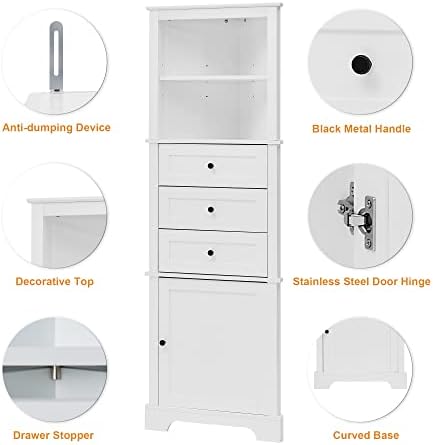 689 Inch Tall Triangle Corner Cabinet with 3 Drawers and Adjustable Shelf Freestanding Storage Cabinet White