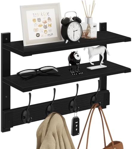 Homode 2 Tier Wall Shelf with Hooks Coat Rack
