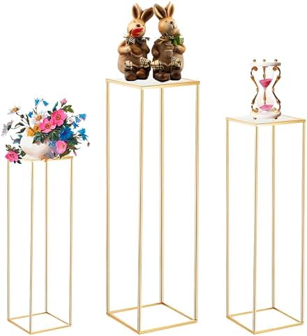 3PCS Square Gold Metal Cylinder Pedestal Stand for Party Decorations