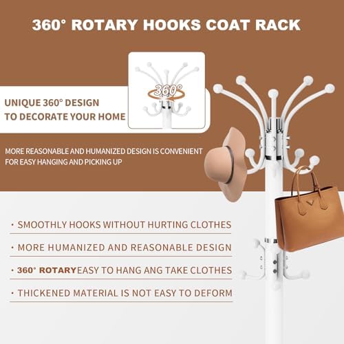 Modern Metal Coat Rack with 360 Rotary Design and Natural Marble Base