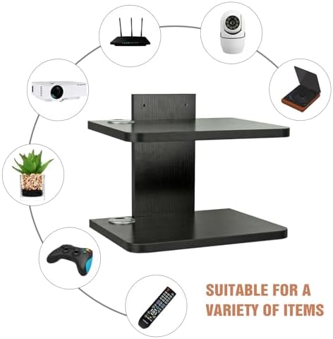 BiJun Floating Wall Shelf for TV Projector Cable Box Speaker Mount 2 Shelves