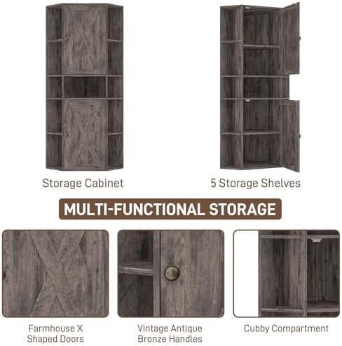 Farmhouse Corner Cabinet with Adjustable Shelves and Doors Grey 1