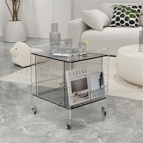 Transparent Acrylic Mobile Side Table with Wheels - Grey