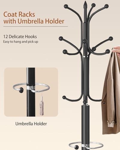 ZIECUKU Metal Coat Rack with Marble Base and 12 Hooks