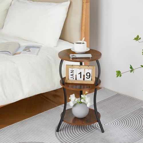 YEAKOO Vintage 3-Tier Round Side Table with Storage 1